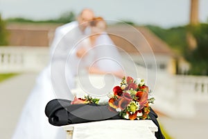 Wedding bouquet with Bride and Groom