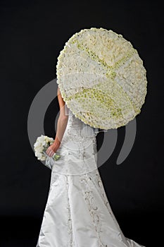 Wedding bouquet and a floral umbrella