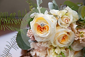 Wedding bouquet of flowers and Wedding Ring