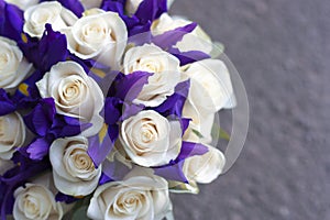 Wedding bouquet of flowers. White and blue flowers close-up