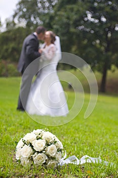 Wedding bouquet on the grass