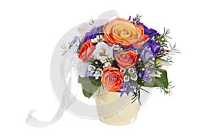 wedding bouquet isolated on the white background. Fresh, lush bouquet of colorful flowers