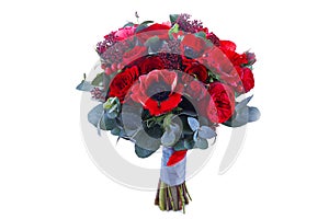 wedding bouquet isolated on the white background. Fresh, lush bouquet of colorful flowers