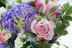 wedding bouquet isolated on white background. Fresh, lush bouquet of colorful flowers