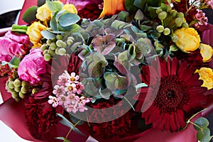 wedding bouquet isolated on white background. Fresh, lush bouquet of colorful flowers