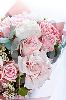 wedding bouquet isolated on white background. Fresh, lush bouquet of colorful flowers