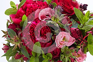 wedding bouquet isolated on white background. Fresh, lush bouquet of colorful flowers