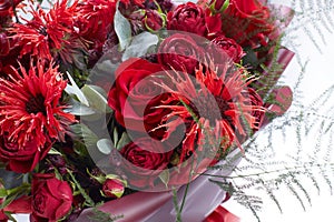 wedding bouquet isolated on white background. Fresh, lush bouquet of colorful flowers