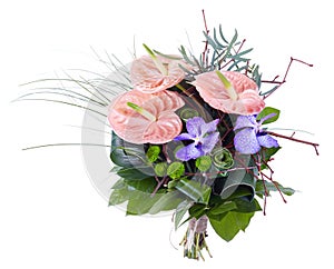 wedding bouquet isolated on white. Fresh, lush bouquet of colorful flowers