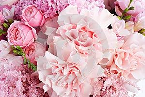 wedding bouquet isolated on white. Fresh, lush bouquet of colorful flowers. Close up