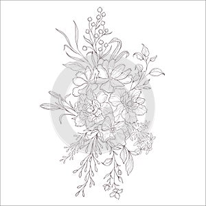 Wedding Bouquet. Line Art Vector Illustration.