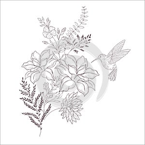 Wedding Bouquet. Line Art Vector Illustration.