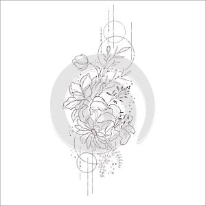 Wedding Bouquet. Line Art Vector Illustration.