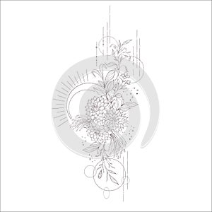 Wedding Bouquet. Line Art Vector Illustration.