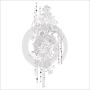 Wedding Bouquet. Line Art Vector Illustration.
