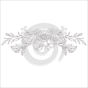 Wedding Bouquet. Line Art Vector Illustration.