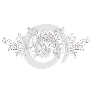 Wedding Bouquet. Line Art Vector Illustration.