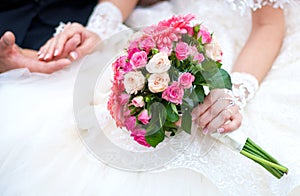 Wedding bouquet with pink flowers