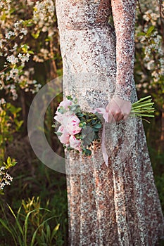 Wedding bouquet of pink peonies