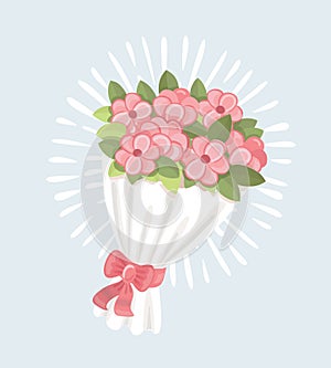Wedding bouquet of pink roses icon, cartoon style