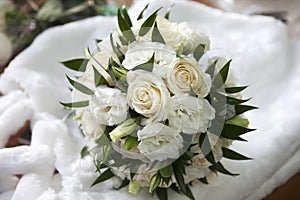Wedding bouquet with rose and lisianthus