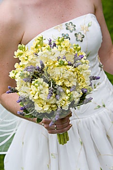 Wedding bouquet in yellow and purple