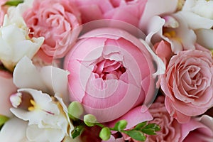 Wedding Bridal bouquet classic shapes in pink tones. Wedding floristry. peony large