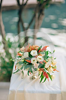 Wedding bridal bouquet of Proteus, Verdure Italian , Lisianthus