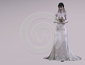 Wedding bride with flowers. 3D rendering