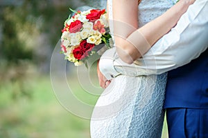 Wedding, Bride, Groom. the bride`s bouquet . The concept of love and happiness.