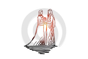 Wedding, bride, together, betrothal, islam concept. Hand drawn isolated vector. photo