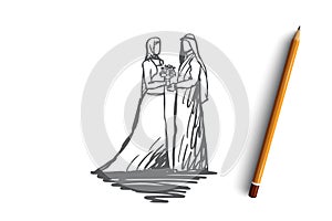 Wedding, bride, together, betrothal, islam concept. Hand drawn isolated vector. photo