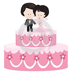 Wedding Cake with Bride and Groom photo