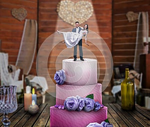 Wedding cake, bride and groom, marriage proposal
