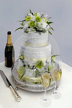 Wedding cake and champagne