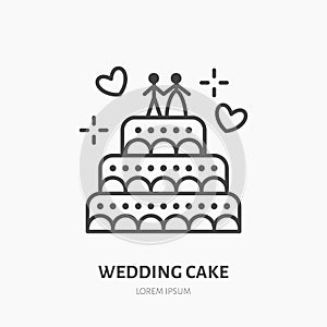 Wedding cake. Confectionery logo, flat line icon. Bakery