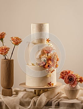 Wedding cake decorated by flowers