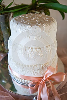 Wedding cake decorated with white icing