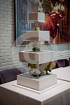 Wedding cake. Dessert table for a party Candy bar. Rich thematic wedding candy bar, high variety of sweets