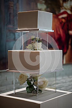 Wedding cake. Dessert table for a party Candy bar. Rich thematic wedding candy bar, high variety of sweets