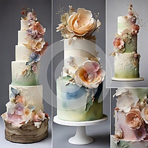 Wedding cake with flowers and butterflies