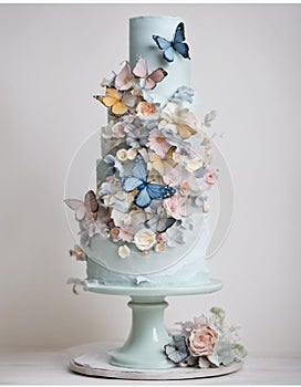 Wedding cake with flowers and butterflies