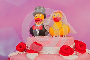 Wedding cake with funny ducks