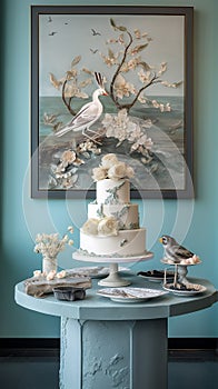 Wedding cake in a garden style wedding decor setting.