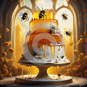 Wedding cake with honey and bees