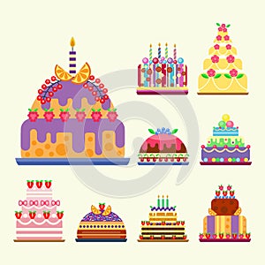 Wedding cake pie sweets dessert bakery flat simple style pastry homemade delicious vector illustration.