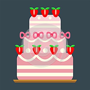 Wedding cake pie sweets dessert bakery flat simple style pastry homemade delicious vector illustration.