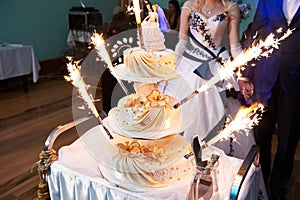 Wedding cake with sparklers