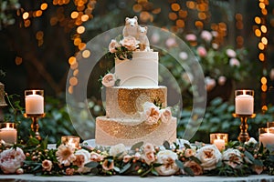 Wedding Cake With Two Cats on Top