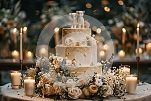 Wedding Cake With Two Cats on Top